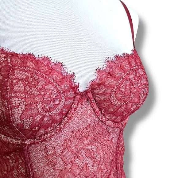 Victorias Secret Dream Angels 32C Bra Burgundy Red Lace Lined Strapless Longline - Picture 3 of 8